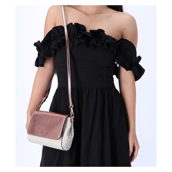 Michael Kors Jet Set MD Convertible Pouchette Crossbody Vanilla MK Pink Metallic - Picture 11 of 11